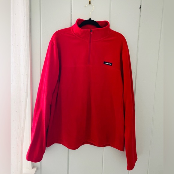 NWT Lands’ End Red Fleece Quarter-Zip Pullover / Large Tall - Picture 10 of 10